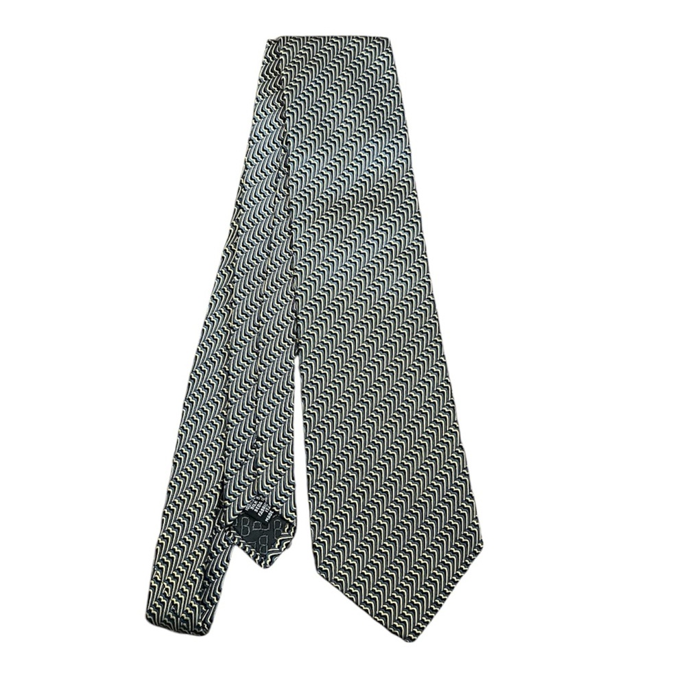 BALLY 100% Silk yellow blue and black mens tie